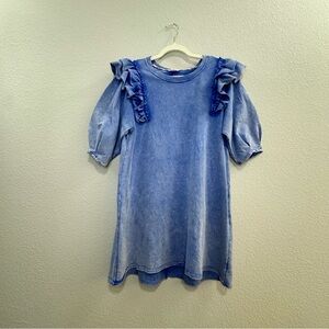 Umgee USA Blue Ruffle Washed Cotton Dress Women’s S